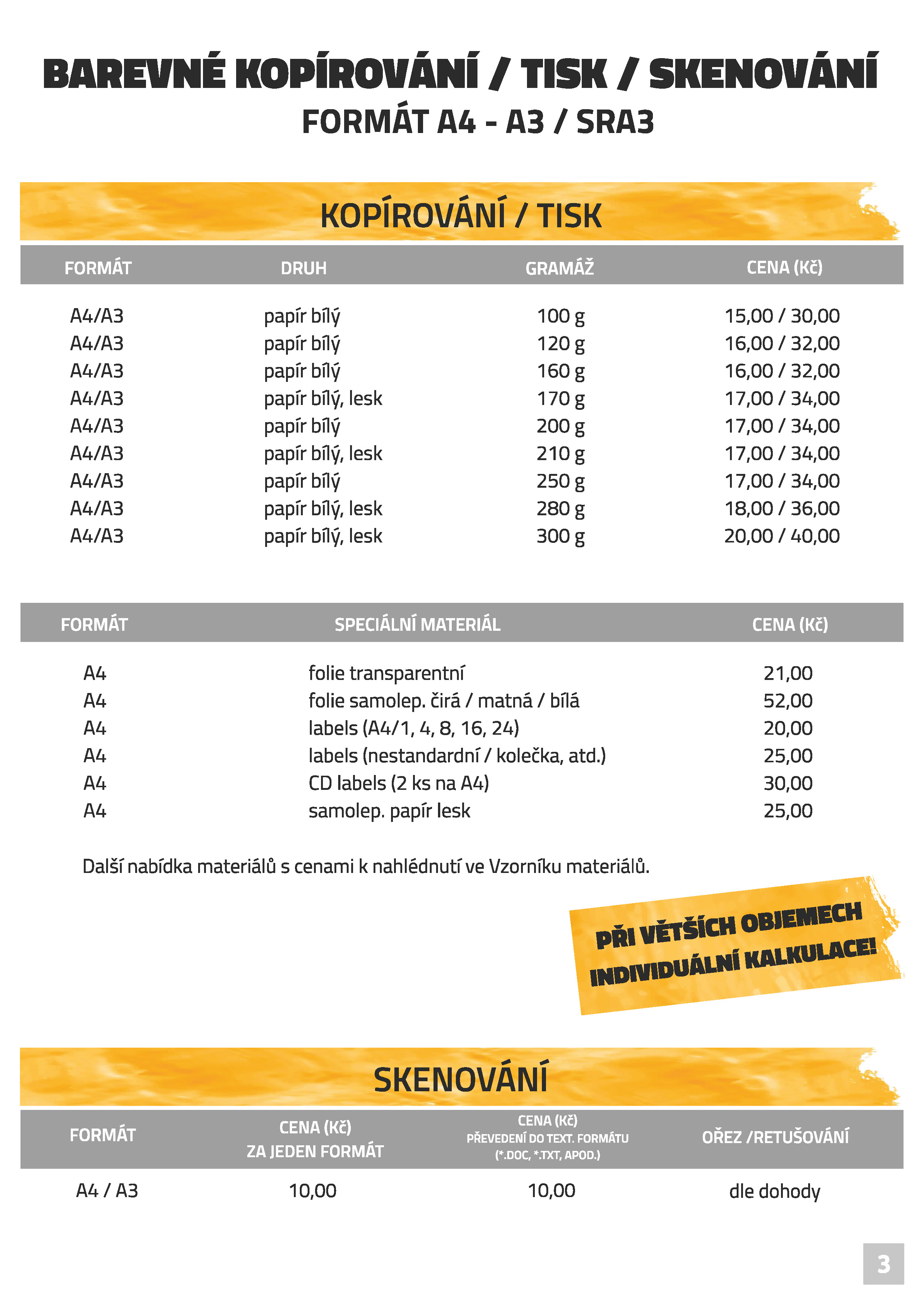 Barevné kopírování, tisk, skenování