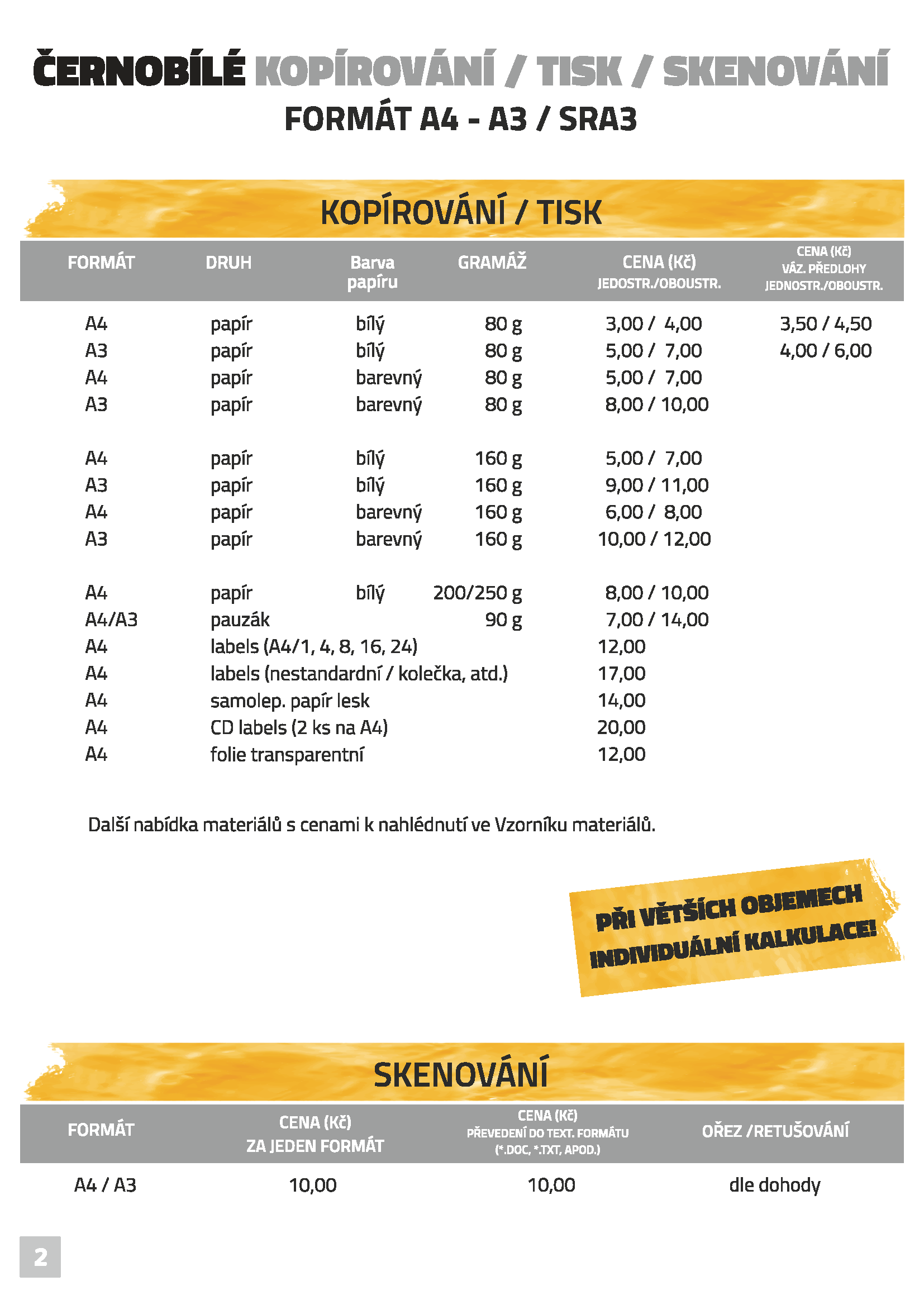 Černobílé kopírování, tisk, skenování