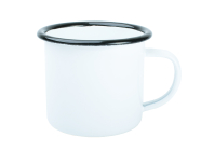 Smaltovaný plechový bílý hrnek 12 Oz - černý lem